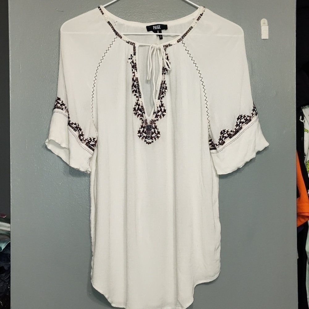 Paige Size Large Blouse Embroidered White Boho peasant style size small